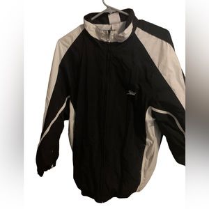 SPEEDO Sport Systems Vintage Swim Jacket Black with White Racing Stripes Size SM